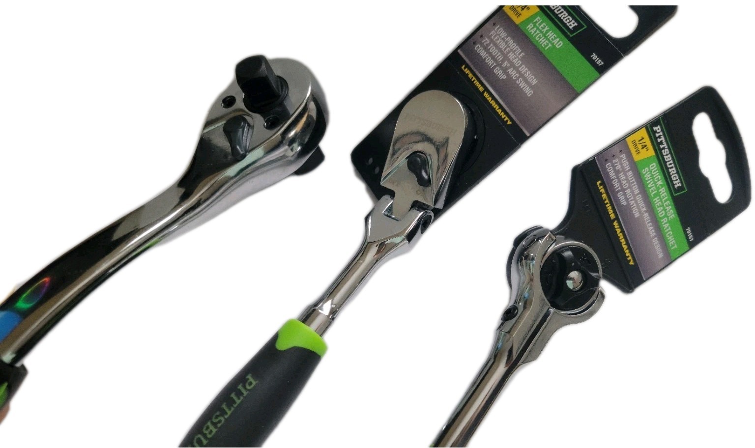 Pittsburgh Combination .3pc  1/4″ Quick-Release Swivel/flex Head/dual Ratchet