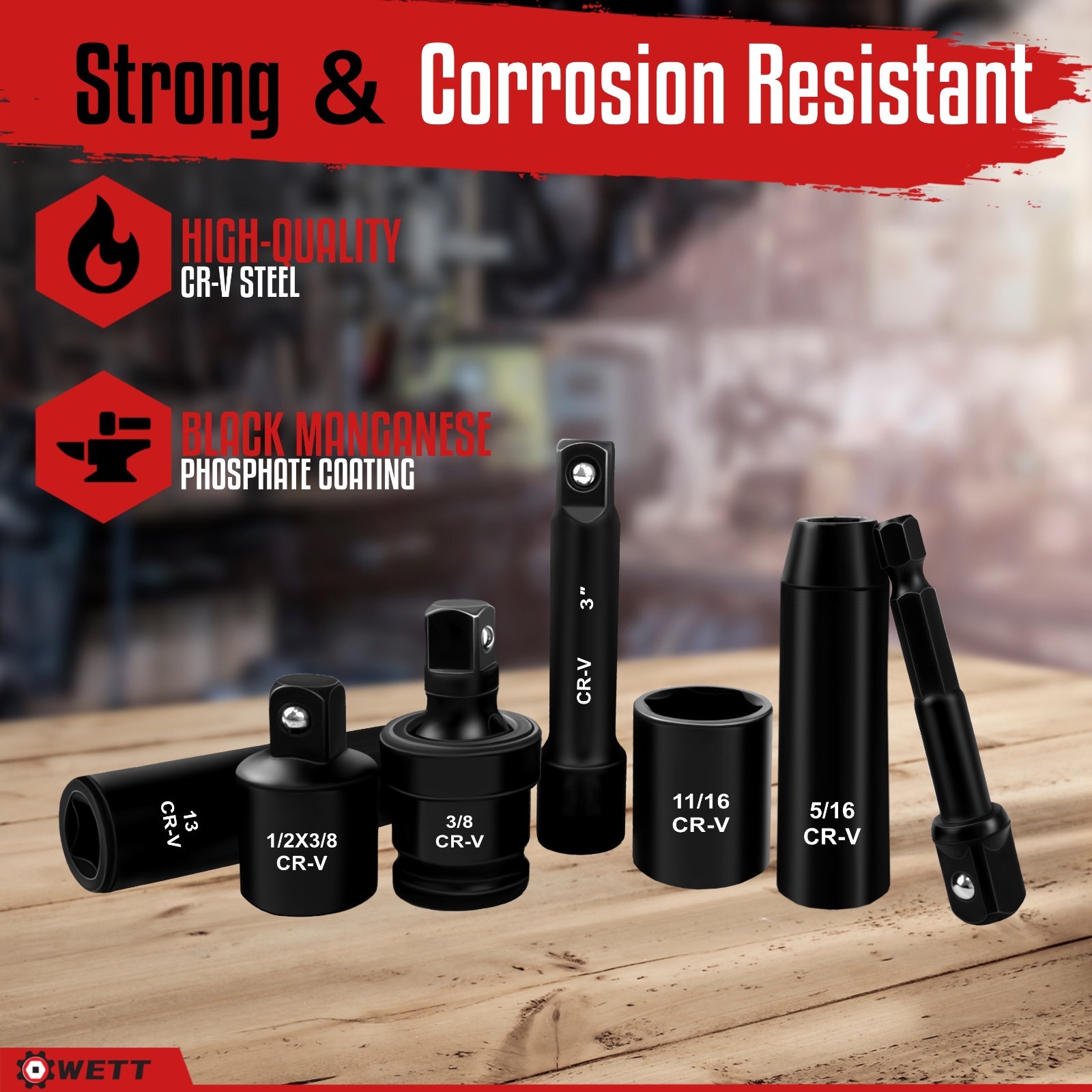 3/8″ Drive Impact Socket Set, 50Pcs SAE/Metric, Deep/Shallow Sockets