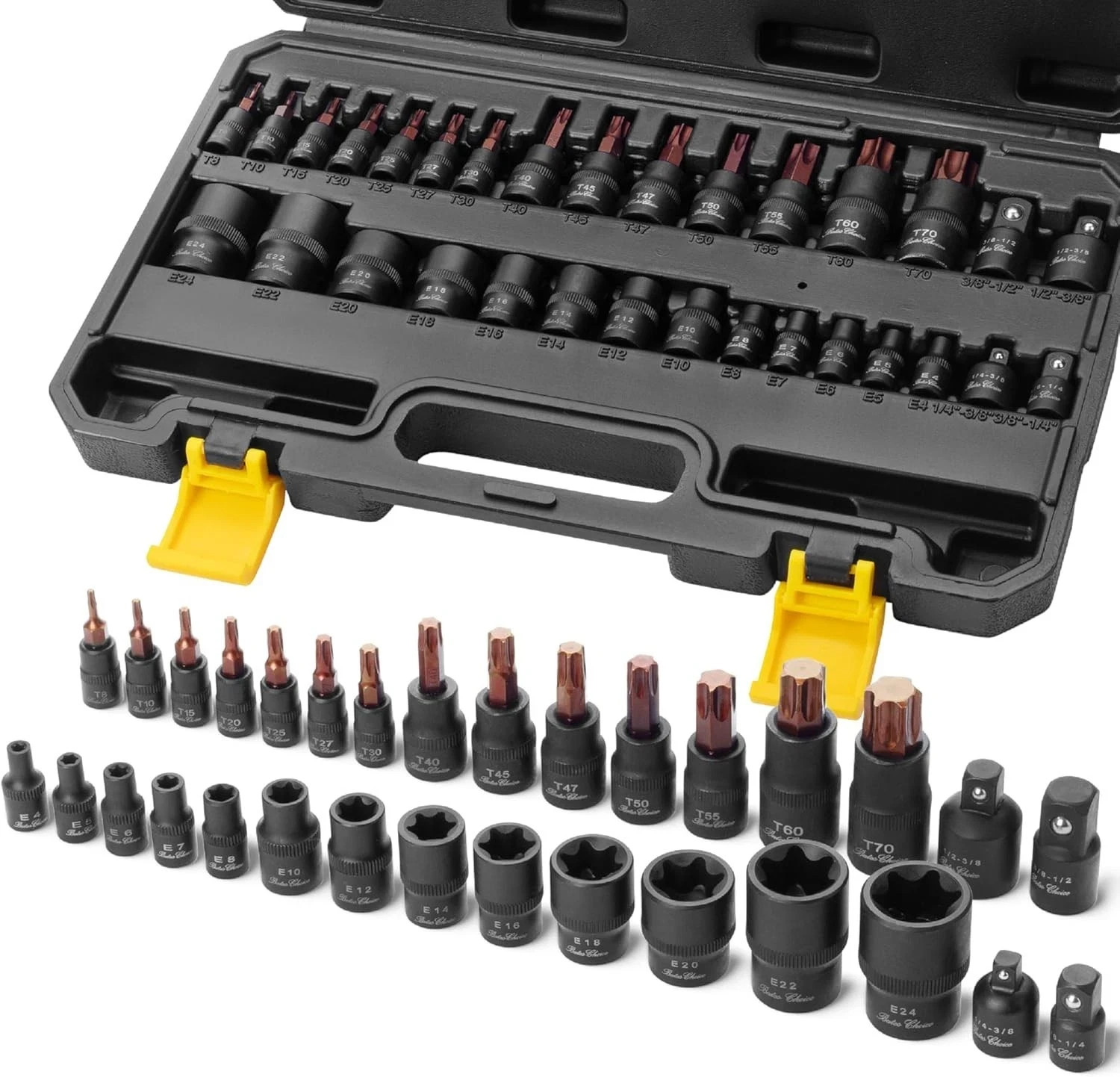 31-Piece Torx Bit & External Socket Set T8–T70 and E4–E24 Inverted Star