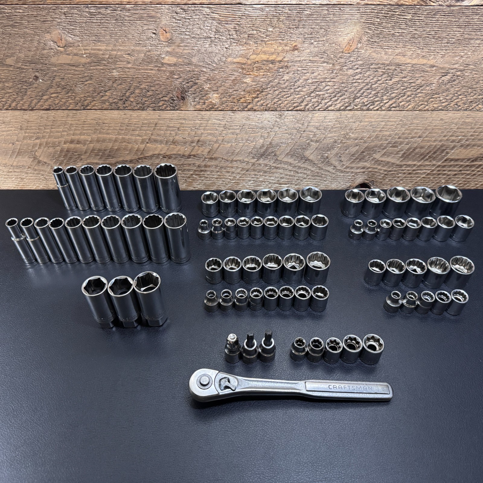 Craftsman S-AC 3/8 Drive Metric & SAE Socket Set STD Deep w/ Ratchet 44808 —81pc