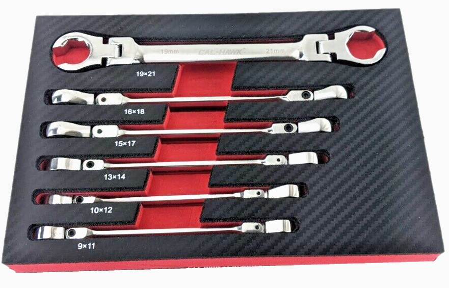 6PC FLEX HEAD FLARE NUT METRIC WRENCH HEX SHAPED HEAD Chrome Vanadium SET 9-21mm