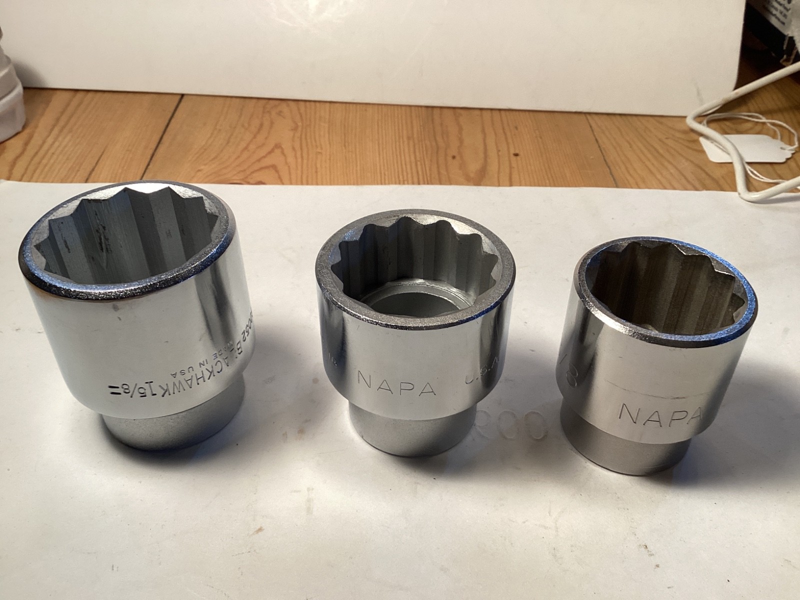 Lot New 3/4” drive Sockets 12 point Blackhawk 1 5/8”-Napa 1 9/16”-Napa 1 3/8”