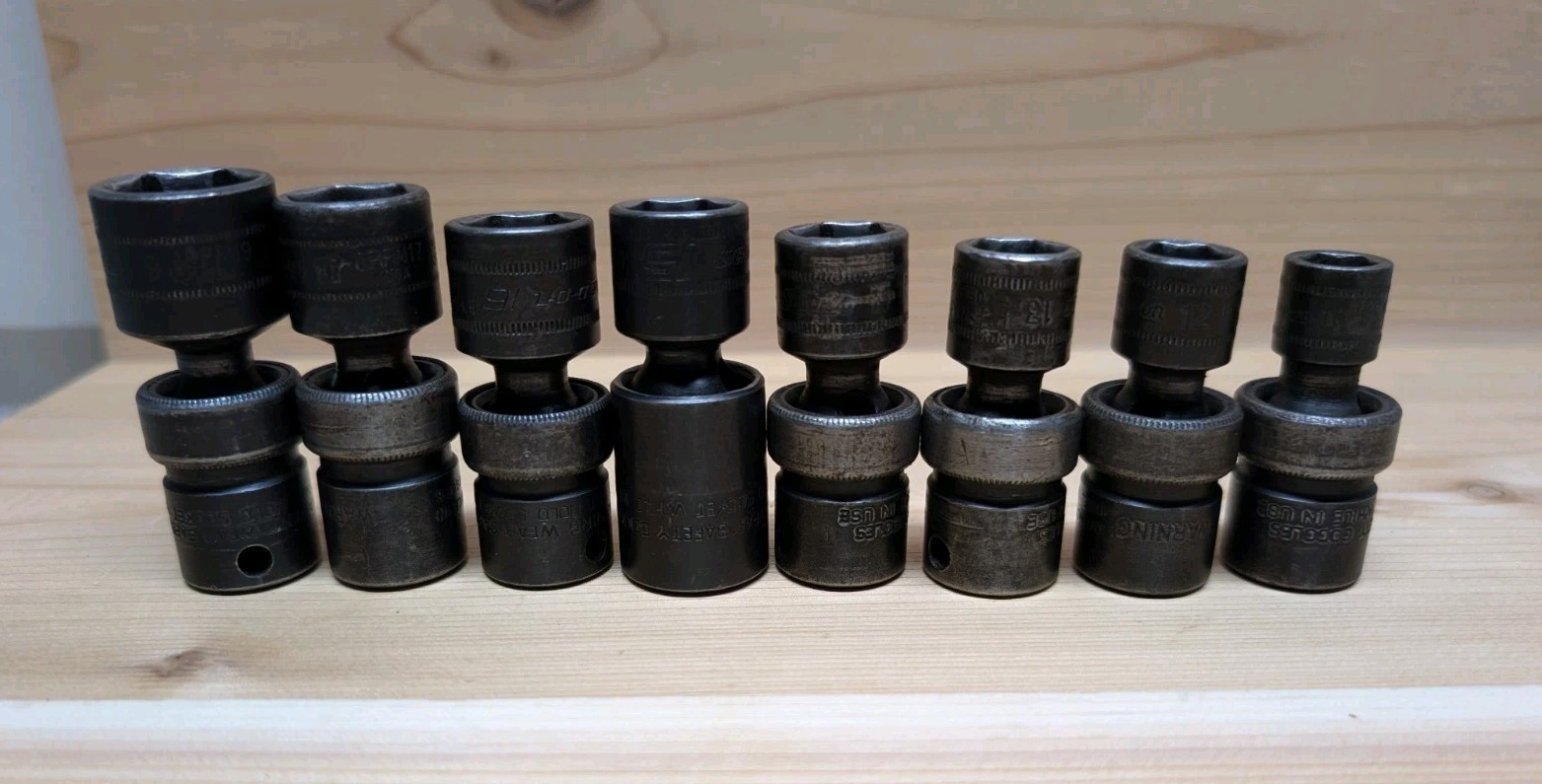 8 Piece Set Snap On 3/8″ Drive Impact Swivels Shallow Metric IPFM 10,12-17,19mm