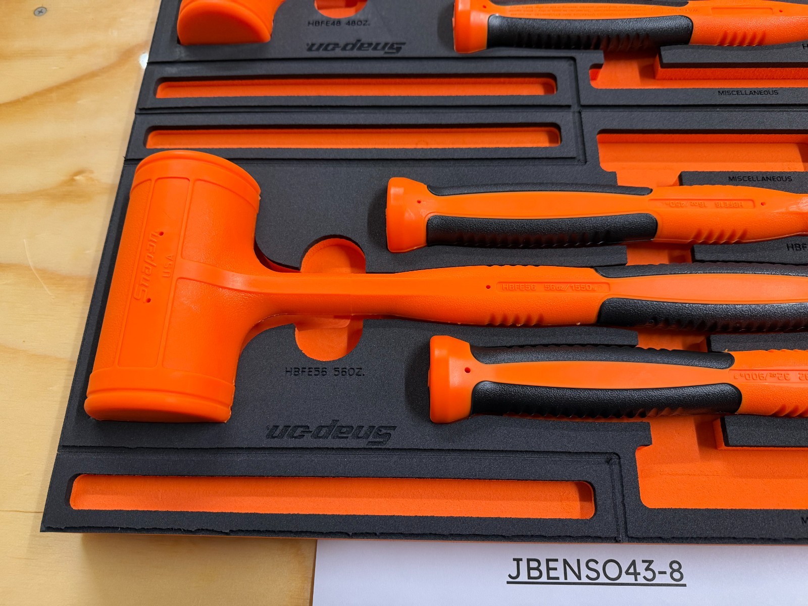 Snap-on Tools NEW ORANGE 6pc Soft Grip DeadBlow Soft Face Hammer Master Foam Set