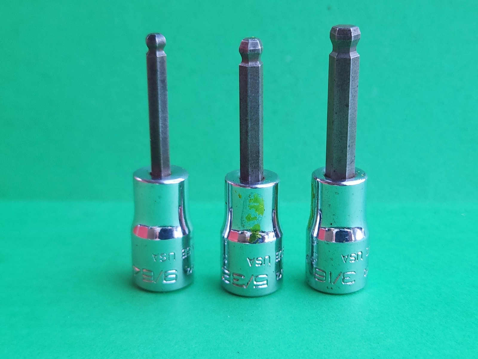 Snap On 3 pc 1/4″ Dr. SAE Hex Driver Bit Socket Set 9/64″, /5/32″, 3/16″, TMAB6E