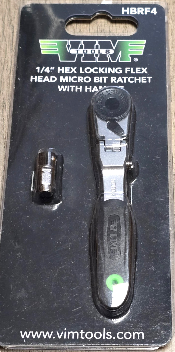 VIM 1/4″ Hex Reversible Micro Locking Flex Head Ratchet w/1/4 Sq Adapter #HBRF4