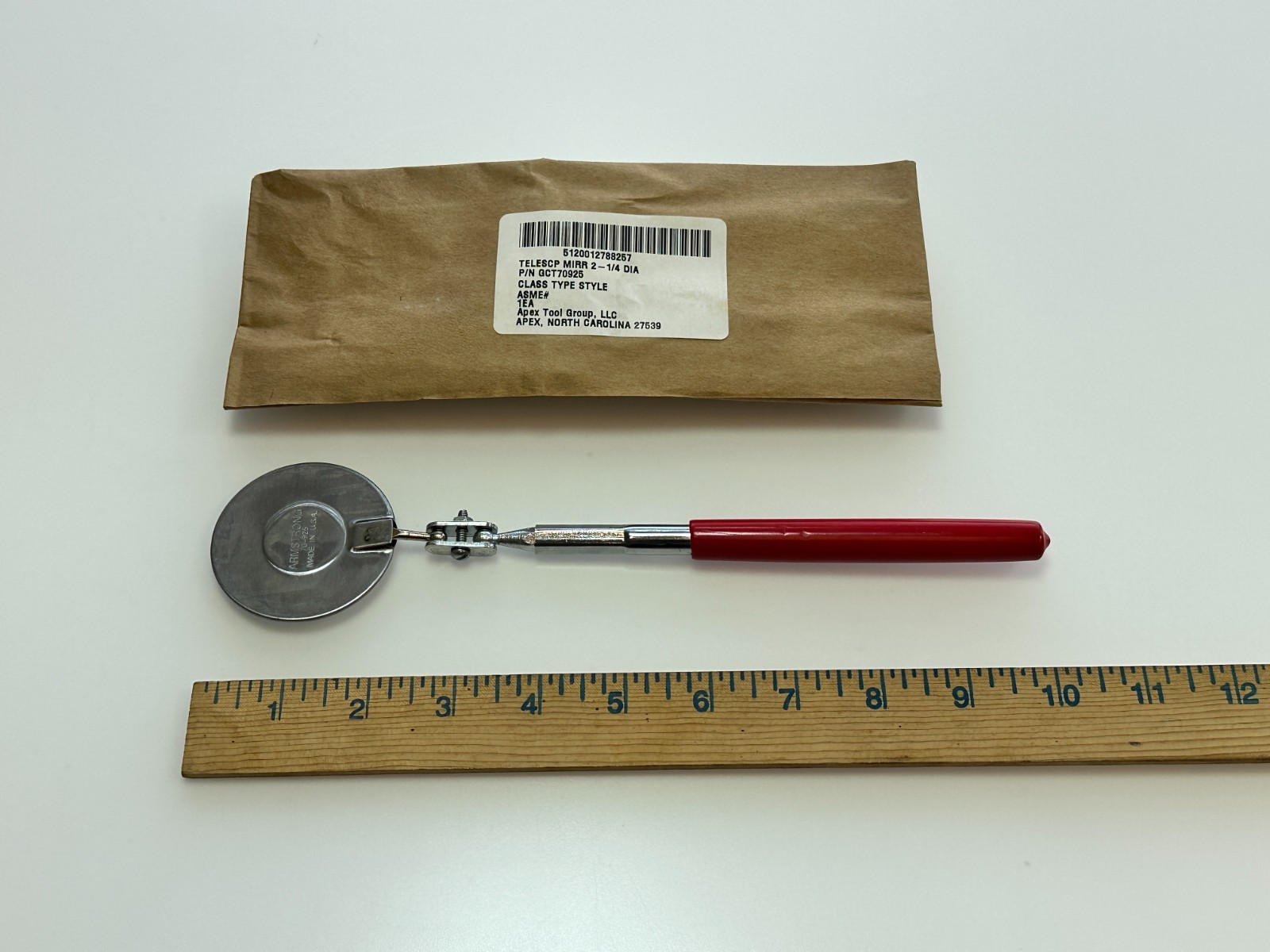 NEW Armstrong Tools USA Telescoping Flex Inspection Mirror, Round, Red Grip NOS