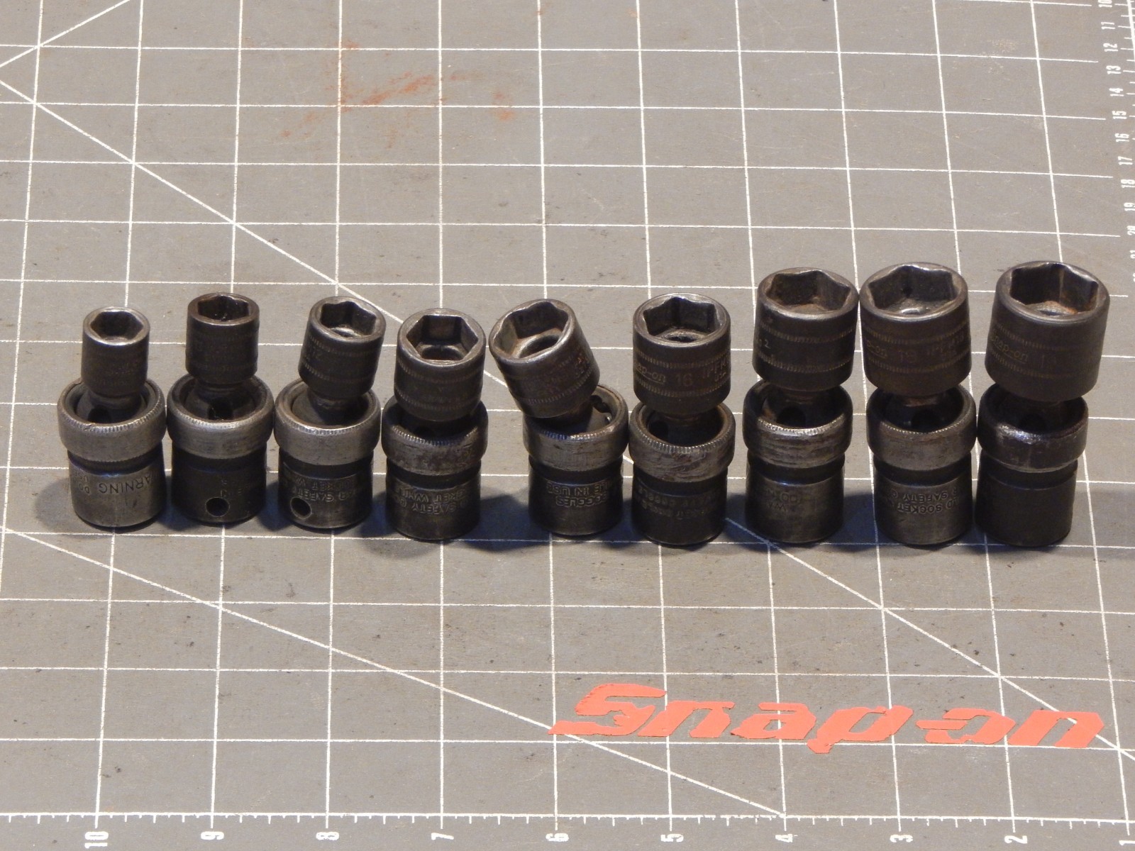 READ Snap On 9Pc Metric 3/8 Drive Impact Swivel Universal Socket Set 10MM 19MM