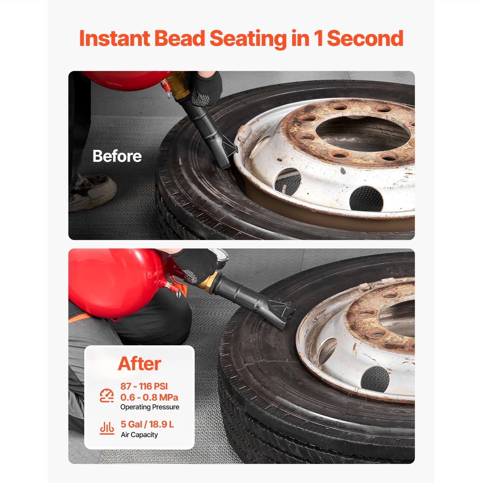 5 Gallon Air Tire Bead Seater, Heavy-Duty Tire Seating Tool, 87-116 PSI Operatin