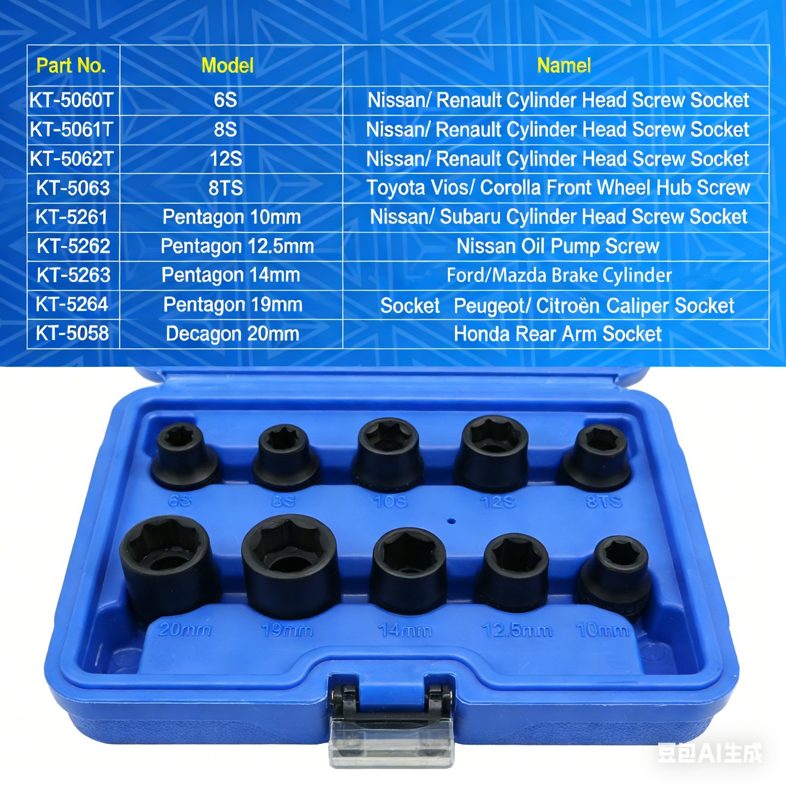 Special socket tools for Nissan/Toyota/Renault/Ford/Mazda/Peugeot/Citroën