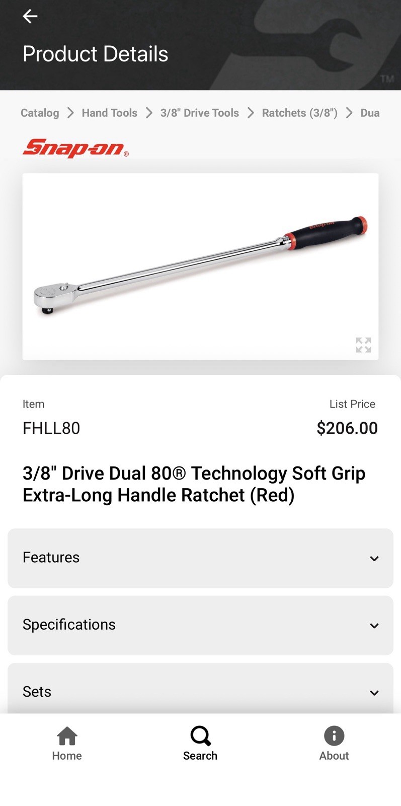 3/8″ Drive Dual 80® Technology Soft Grip Extra-Long Handle Ratchet (Red) FHLL80