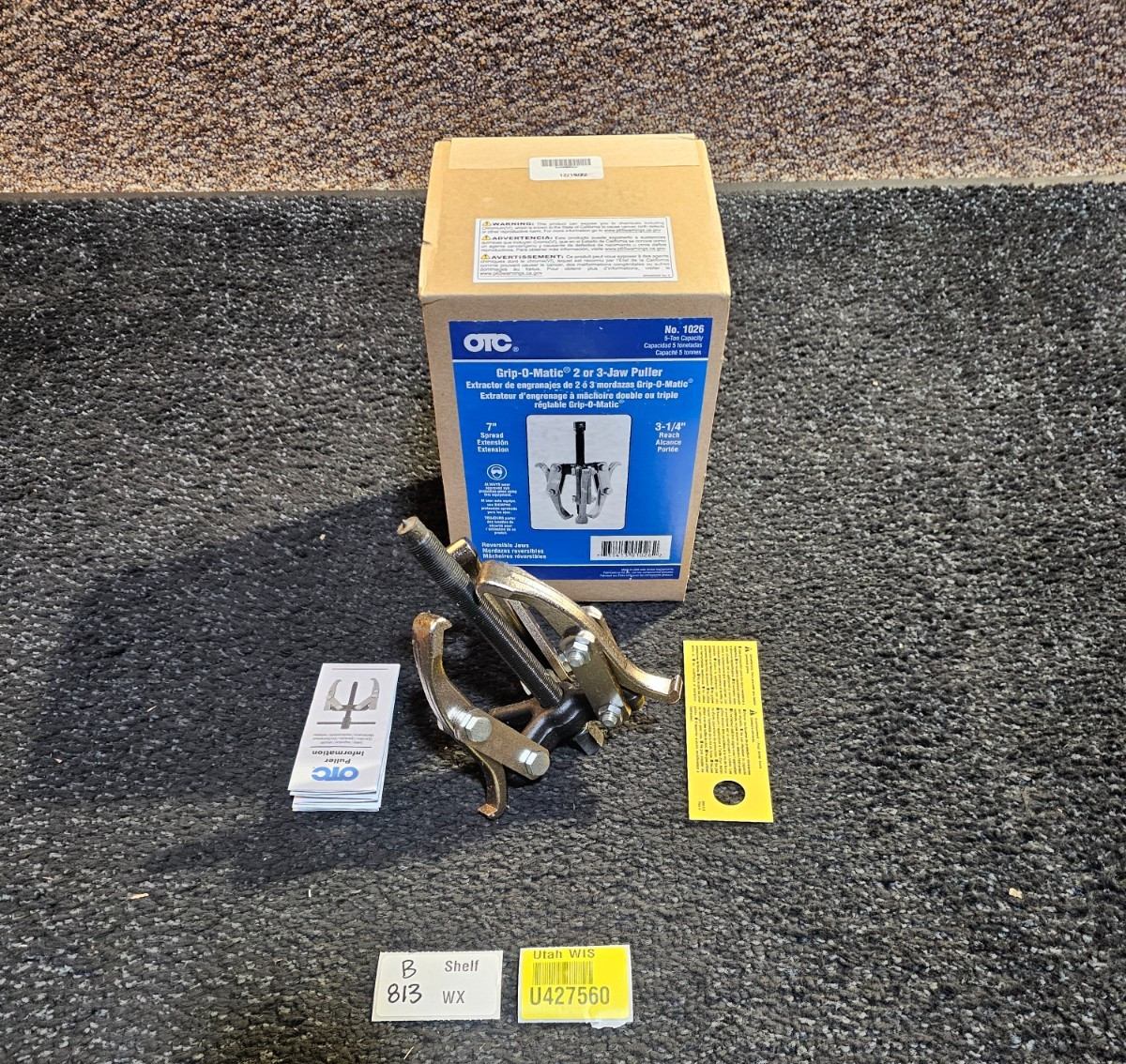 OTC 1026 Jaw Puller 7 in Jaw Spread, 3 1/4 in Jaw Reach, 5 ton Pulling Capacity