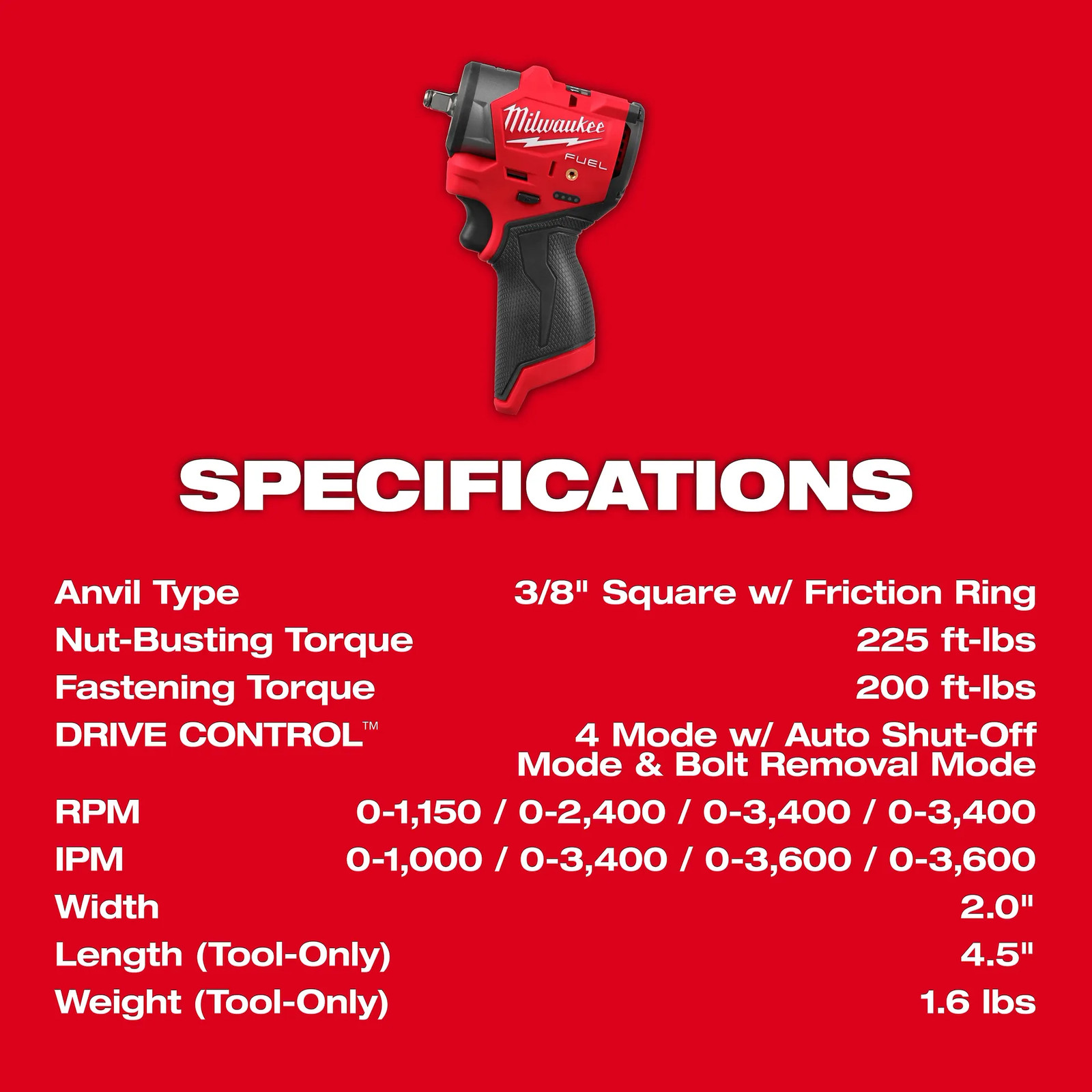 Milwaukee 3049-20 M12 FUEL 12V 3/8″ Sub Compact Impact Wrench New In Stock!