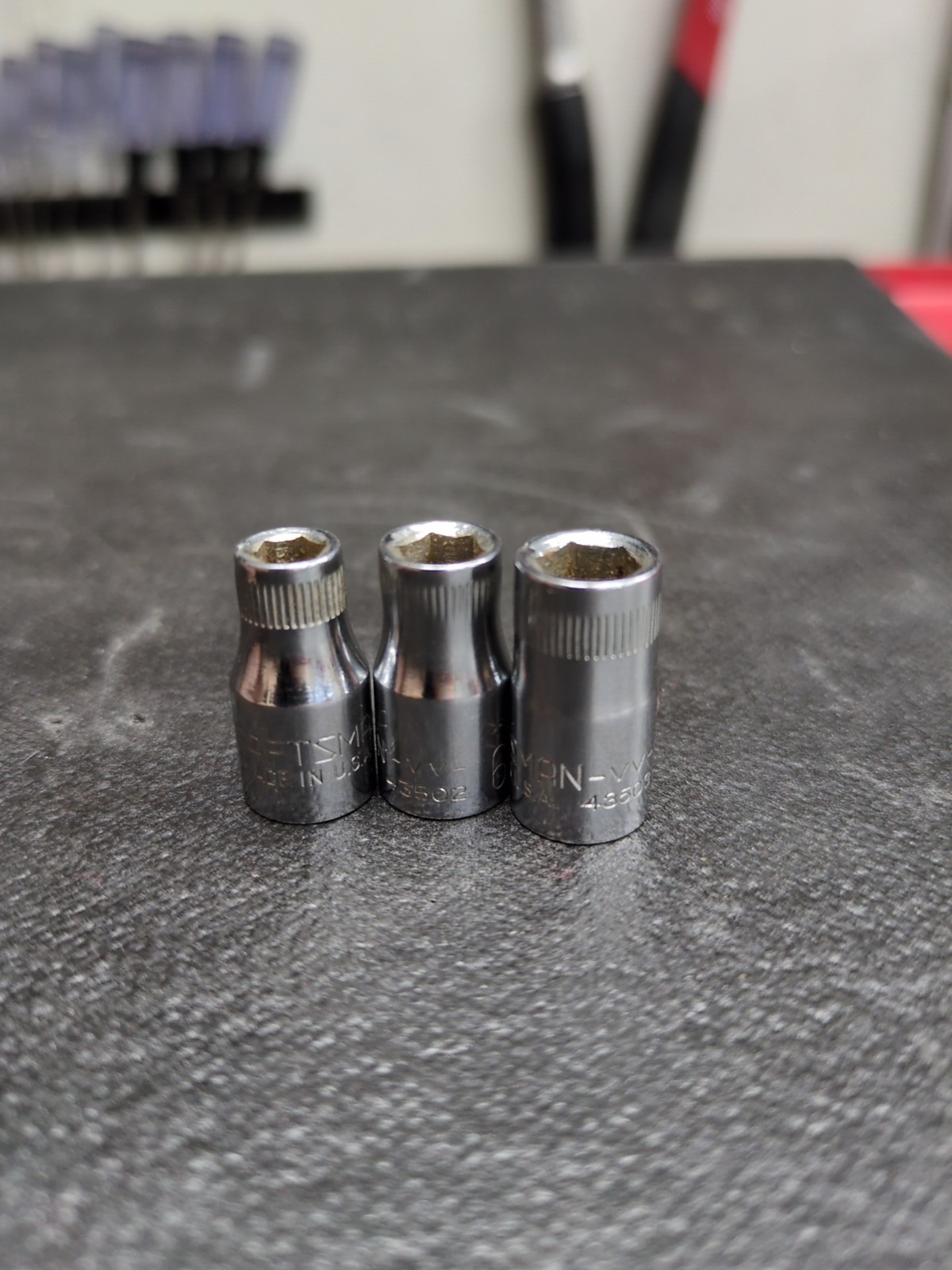 Craftsman USA 5,6,7mm 6 Pt 1/4″ Dr Sockets 43501,43502,43503 -VV- Top Knurl