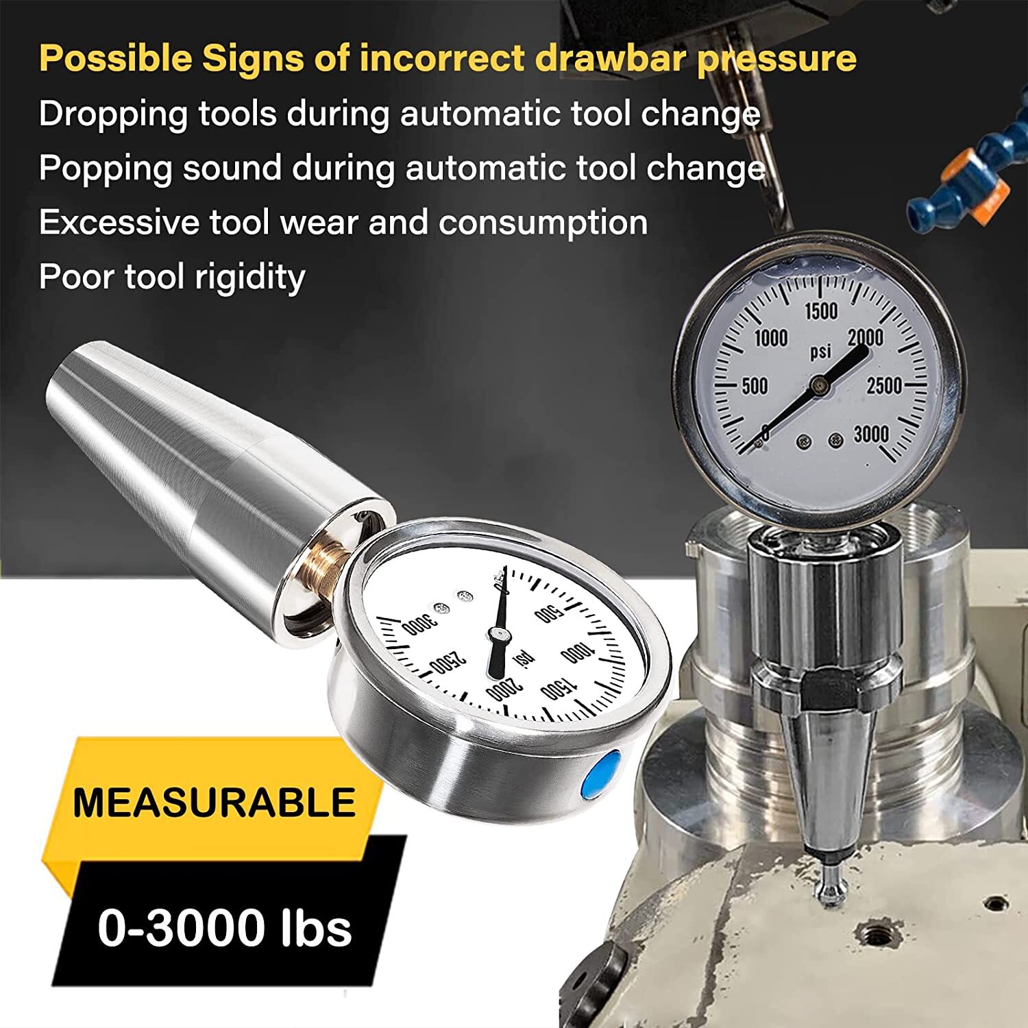 Spindle Drawbar Force Gauge Checker Tool 0-3000PSI For All CAT 40 & Bt 40