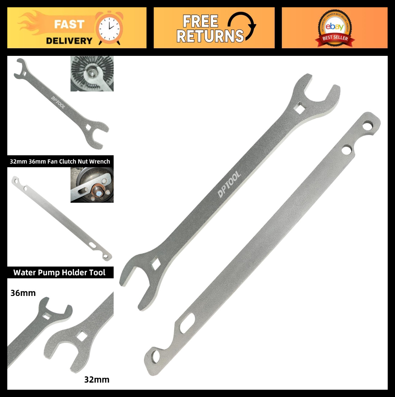 Automotive Fan Clutch Nut Wrench & Water Pump Pulley Holder Tool for BMW 32mm 36