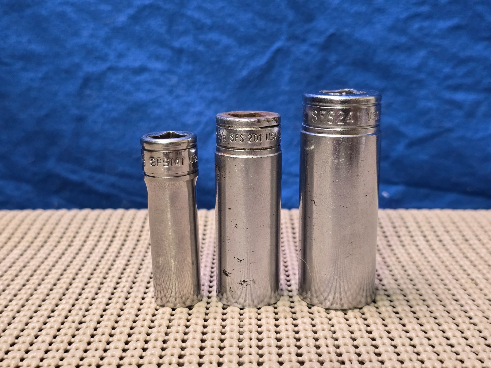 Set of 3 Snap On 3/8″ Dr 6Pt Deep Sockets SFS141 7/16″ SFS201 5/8″ & SFS241 3/4″