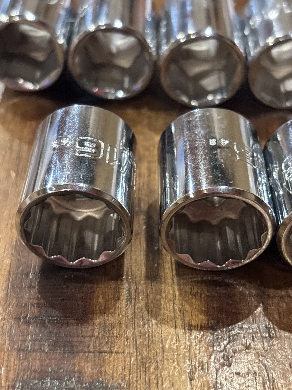 Proto 11/16” Lot Of 9 Pieces 3/8″ Drive 6 & 12 Point Shallow Sockets USA SAE