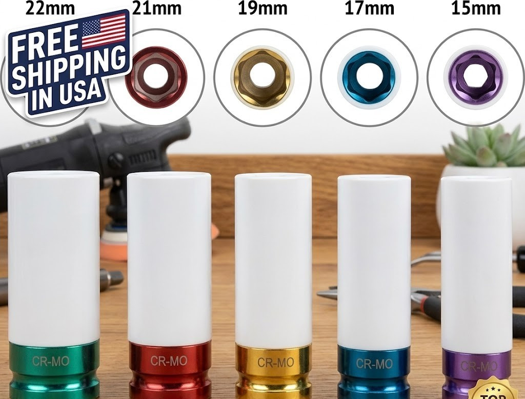 Premium 5Pcs 1/2 Drive 15-22mm Thin Wall CR-MO Impact Lug Nut Socket Set Wheel
