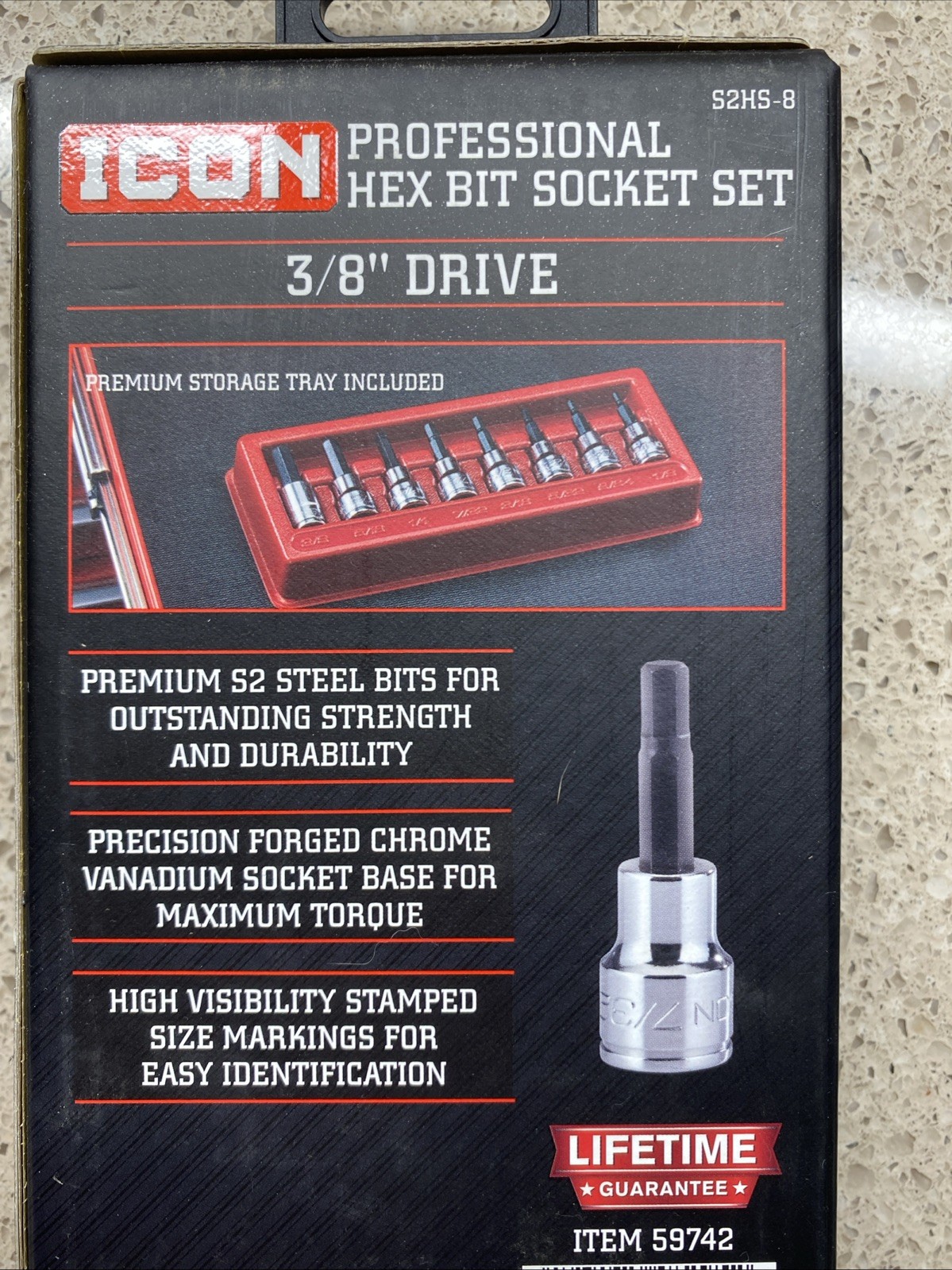 NEW ICON 3/8” in Drive SAE Professional Hex Bit Socket Set 8-Piece S2HS-8 59742