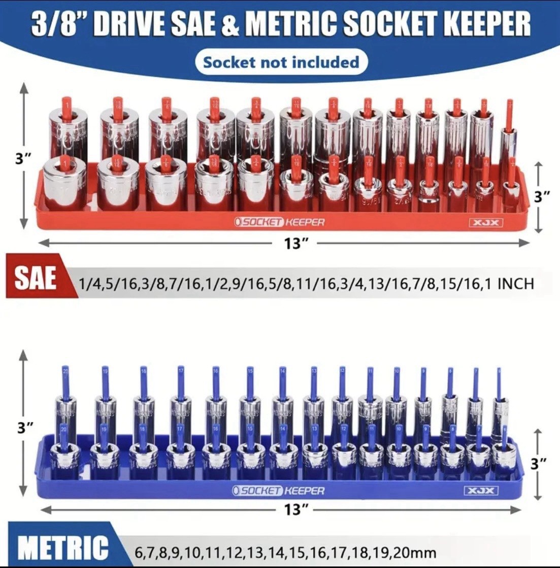 8 Piece Socket Organizers 1/4” – 3/8” & 1/2” Standard & Metric- Shallow & Deep