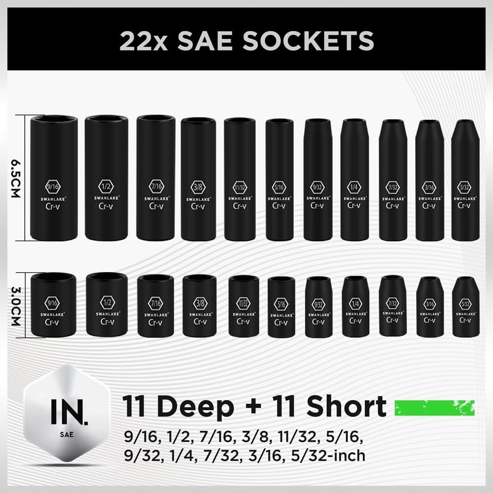 56-Piece 1/4″ Drive Master Impact Socket Set, Standard SAE and Metric Sockets