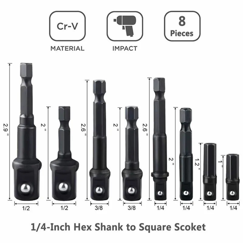 12pcs Impact Socket Adapter & Reducer Set Drill Extension Nut Driver Kit – NEW