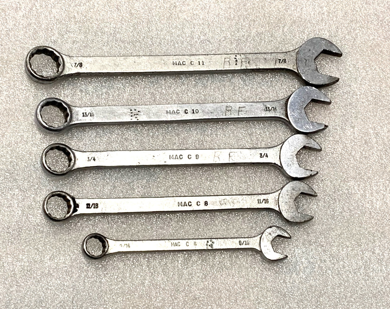 5 Mac Tools Combo Wrench 12 Point Boxed End C11 7/8, C10 13/16, C9 3/4, C8, C6