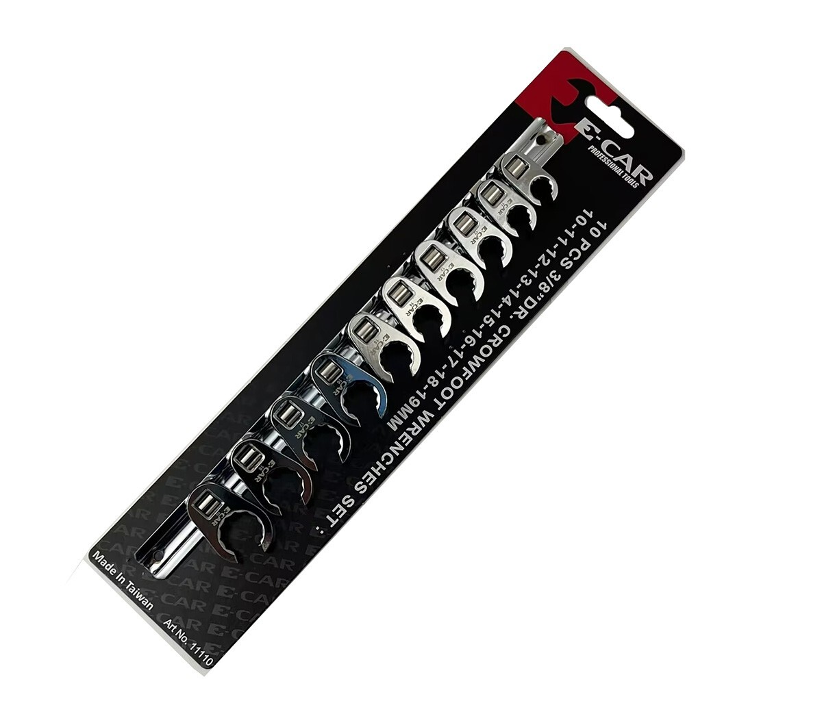 E-CAR Taiwan 10pc 3/8″ Dr 12PT Crowfoot Wrench:10-11-12-13-14-15-16-17-18-19mm