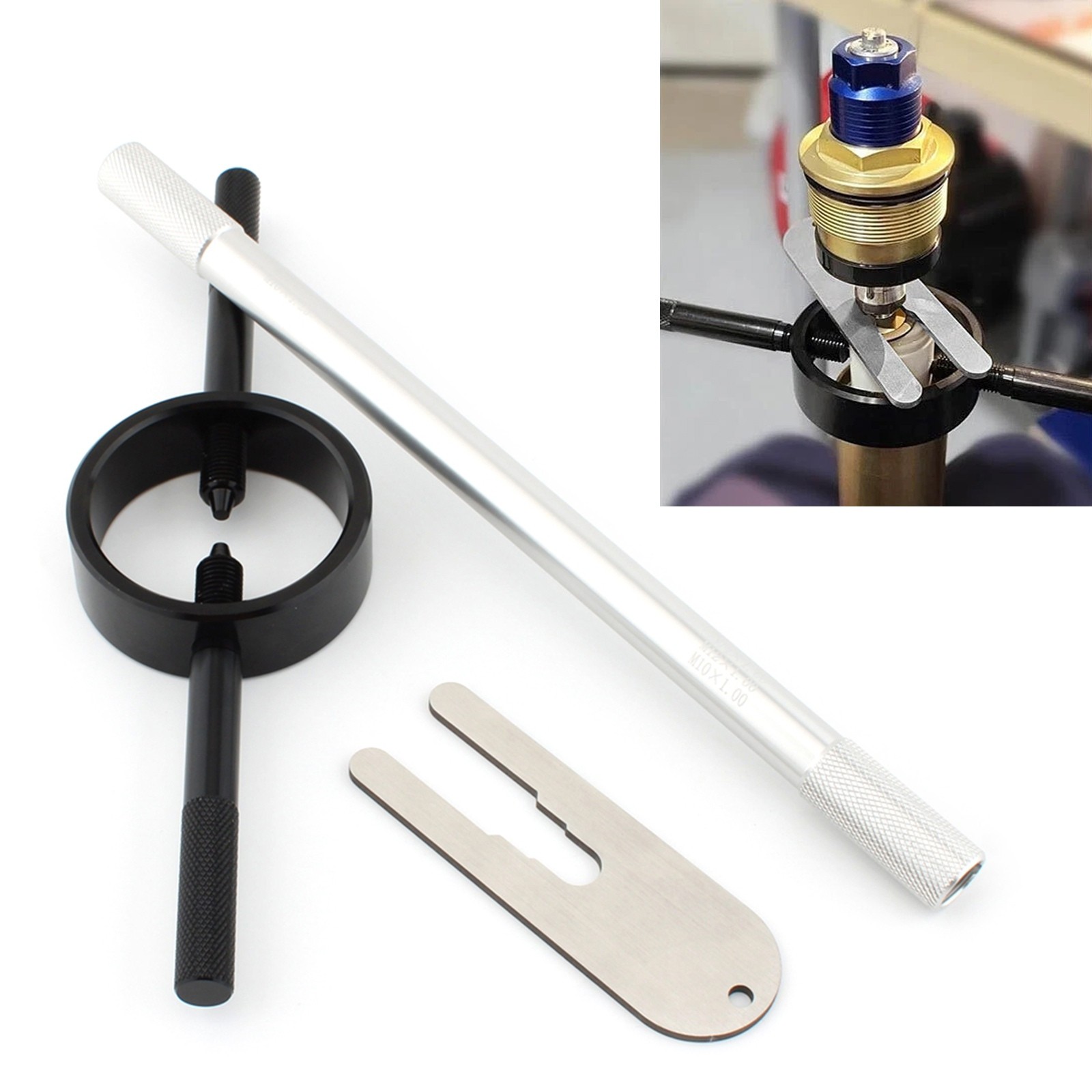 Fork Spring Compressor Adjustable Tool for Motorcycle Maintenance Silver+Black