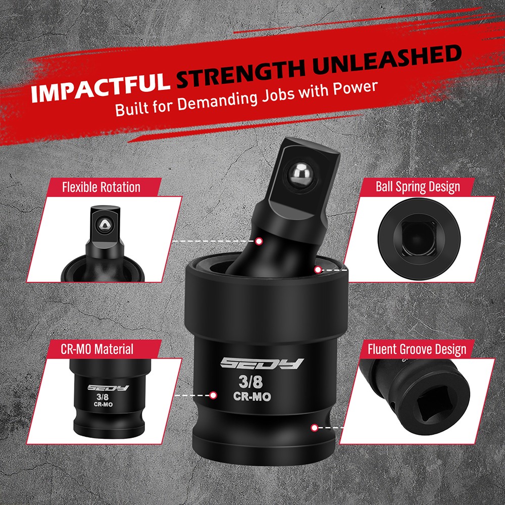 9pc Impact Universal Joint Swivel Socket Adapter Set 1/4″ 3/8” 1/2″ Driver 6″ 3″