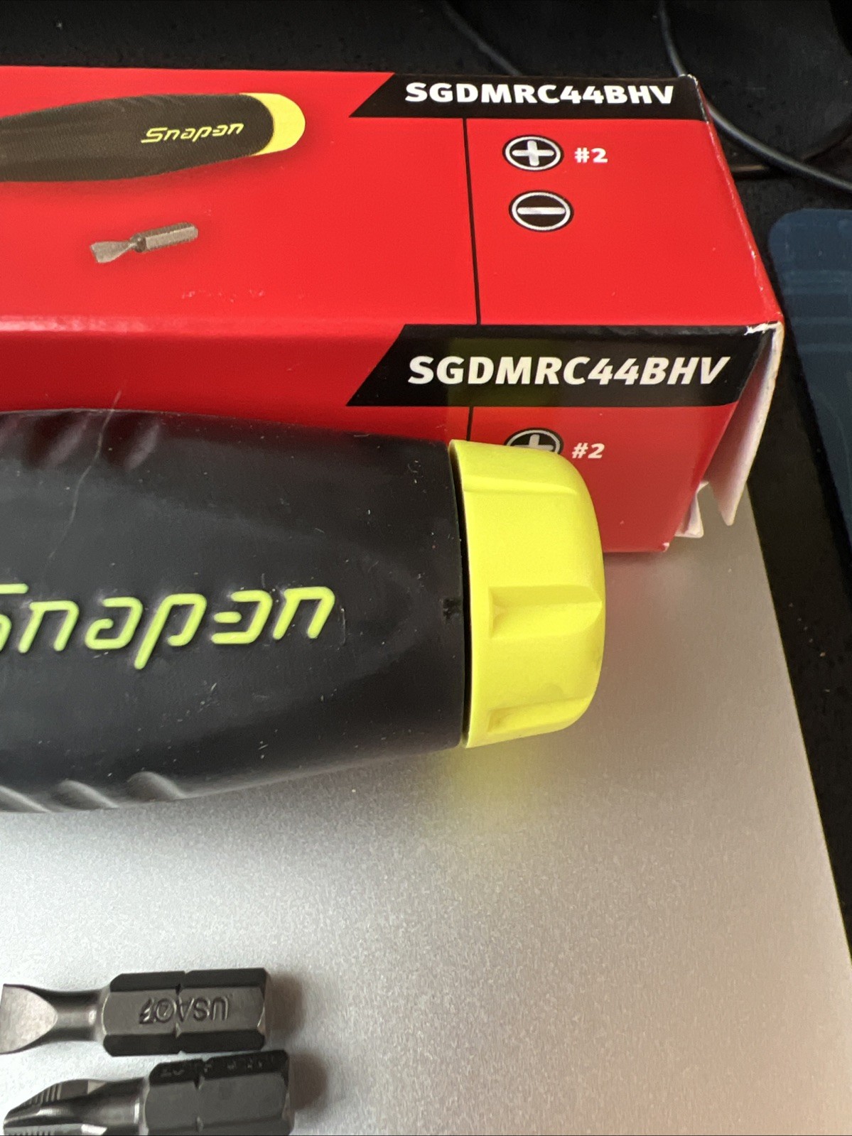New Snap on Ratcheting Screwdriver SGDMRC44BHV HI-VIZ SOFT Grip HANDLE 🔥BOX