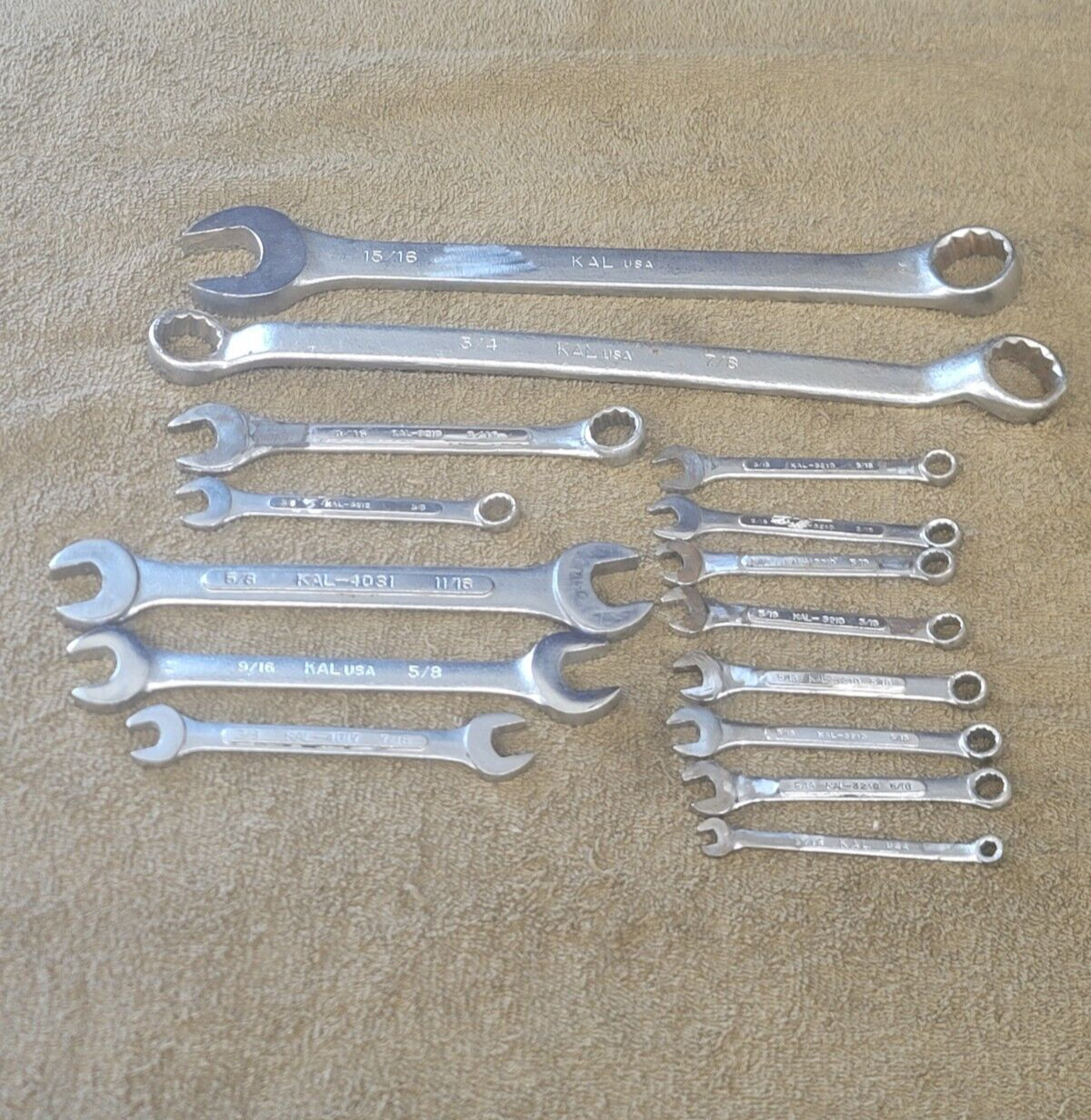 Kal Sae Combination Wrench Set 15/16 3/4 11/16 9/16 7/16 3/8 5/16 3/16 USA