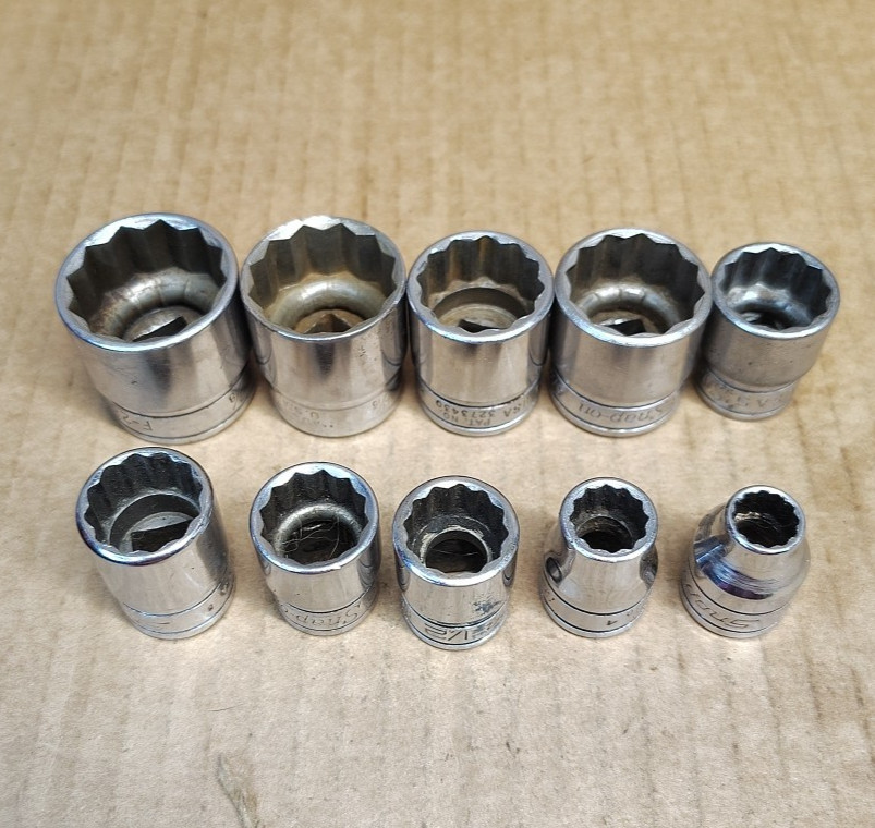 10 pc Snap-On Tools 3/8″ Drive 12-Point SAE Flank Drive® Shallow Socket SET
