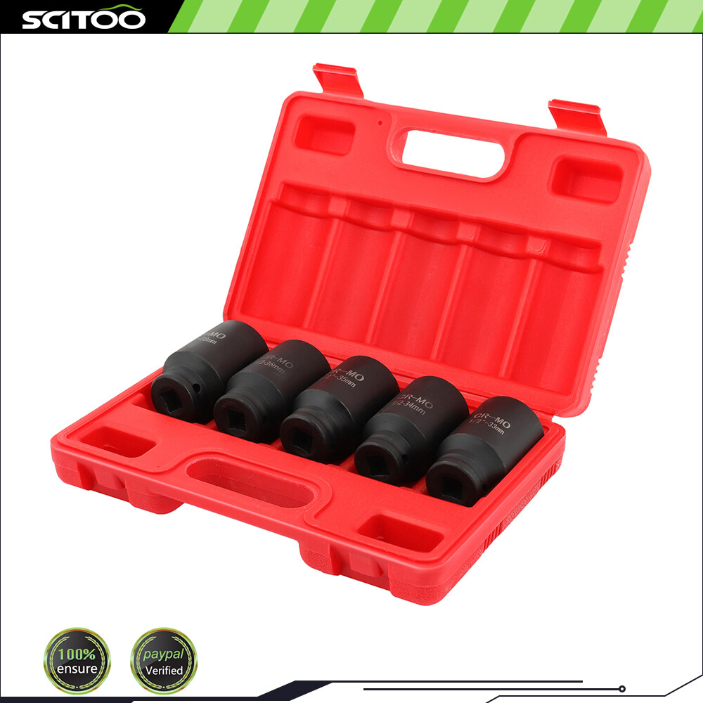 5pc 1/2″ DR. Front & Back (Metric) Wheel Spindle Axle Nut Deep Impact Socket Set