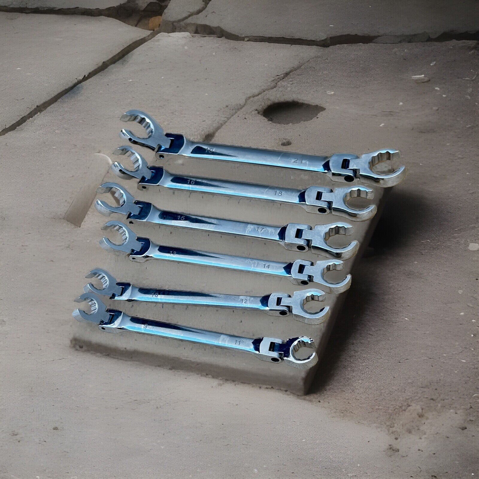6pc Metric Double End Flexible Head Flare Nut Wrench Set Offset Spanner Wrenches