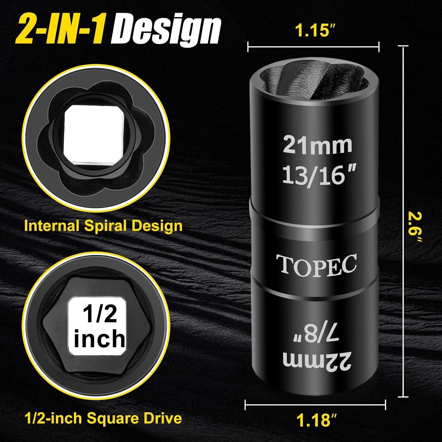 21mm x 22mm Flip Lug Nut Extractor, 1/2″ Drive Lug Nut Removal Tool, 2-IN-1 W…