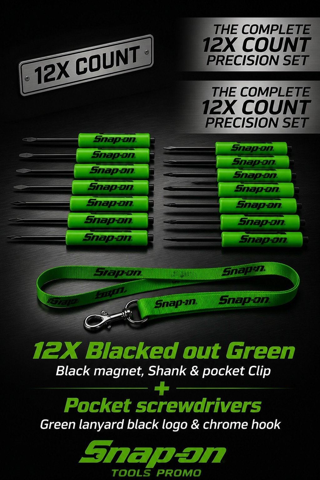 12 Snap on tools Special Edition pocket screwdrivers GREEN Promo BLACKED OUT+gft