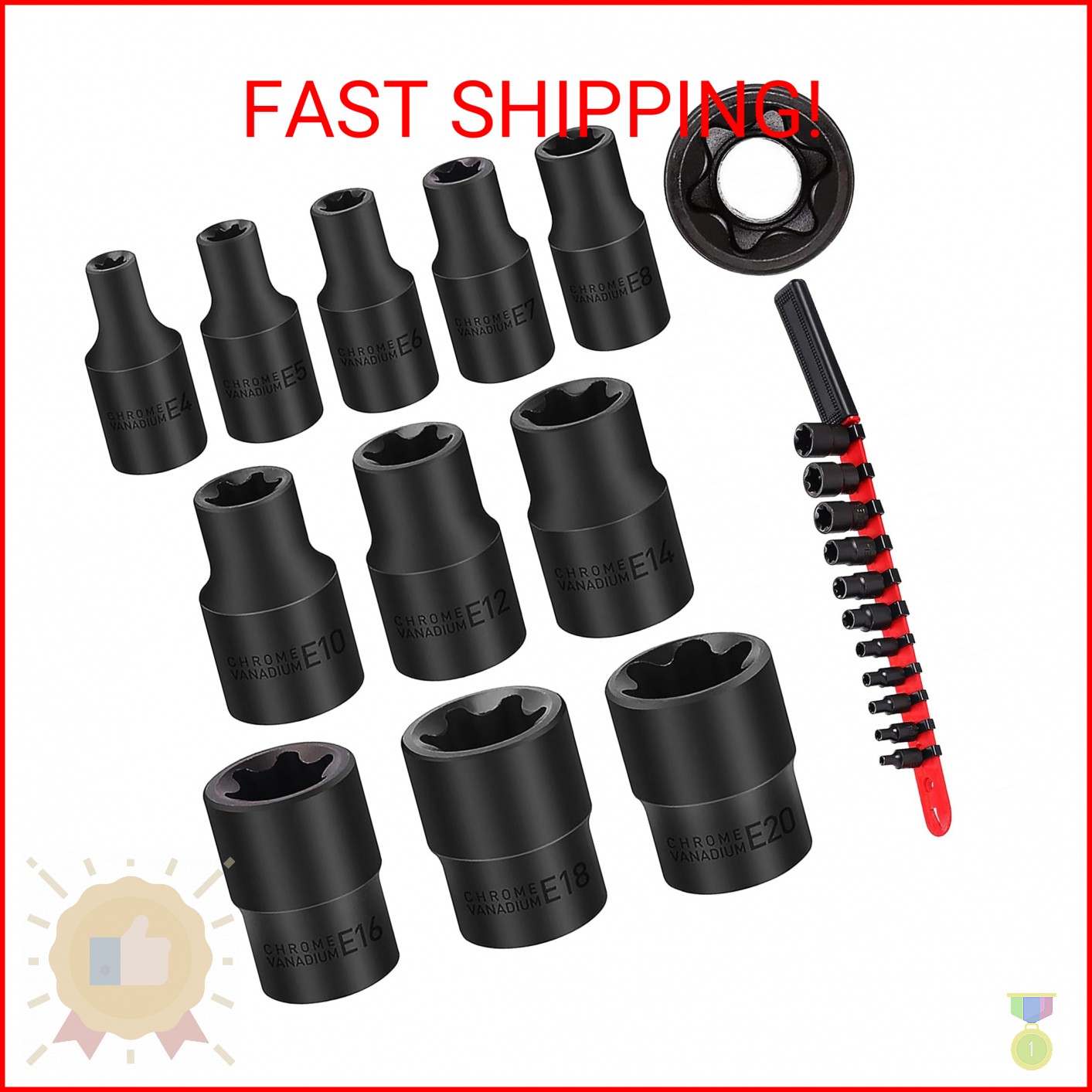SEDY 11-Piece E-Torx Socket Set – Star Sockets Set with Socket Rail, External To