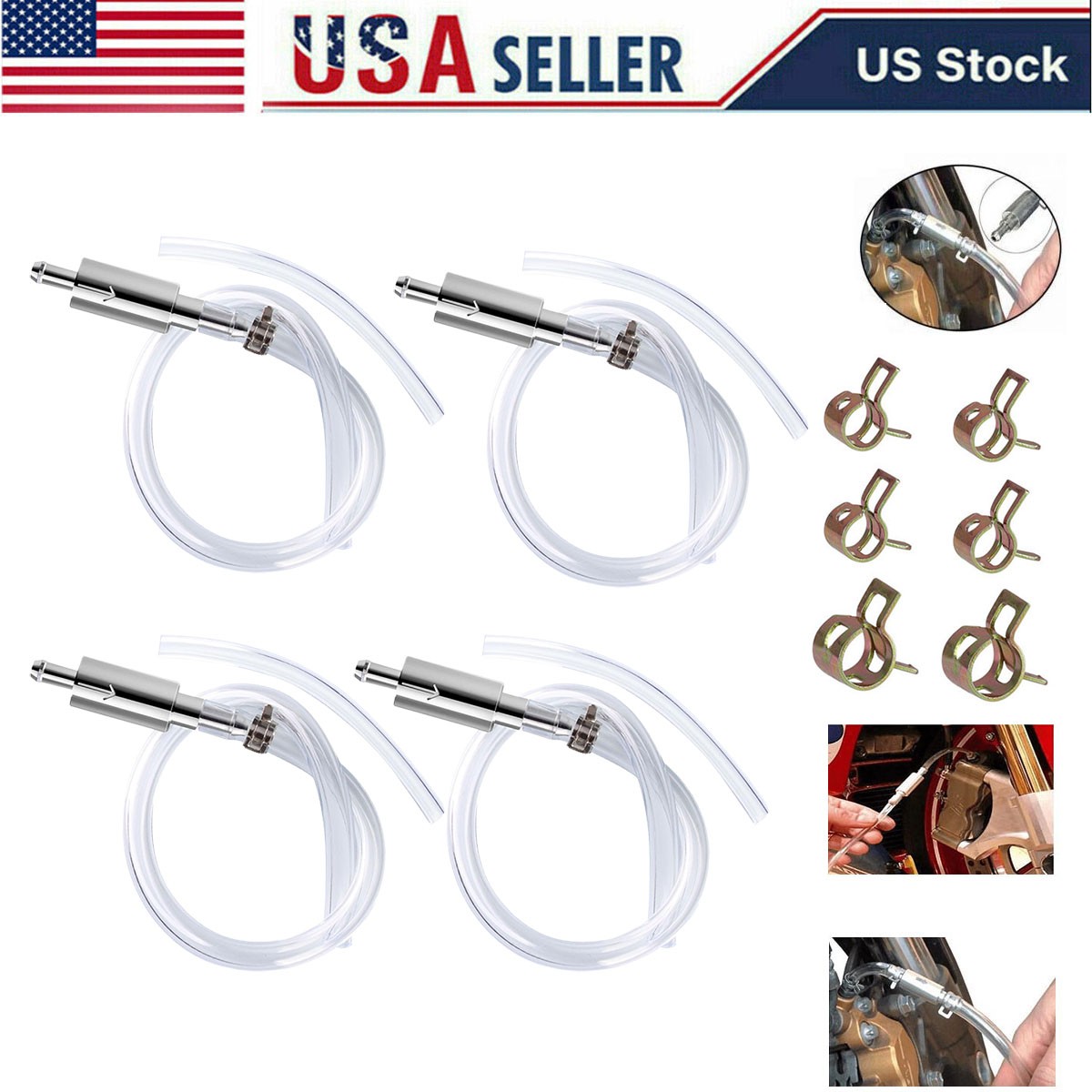 4 PCS Brake Bleeder Hose, One Way Check Valve Tube Bleeding Tool Kit Silver US