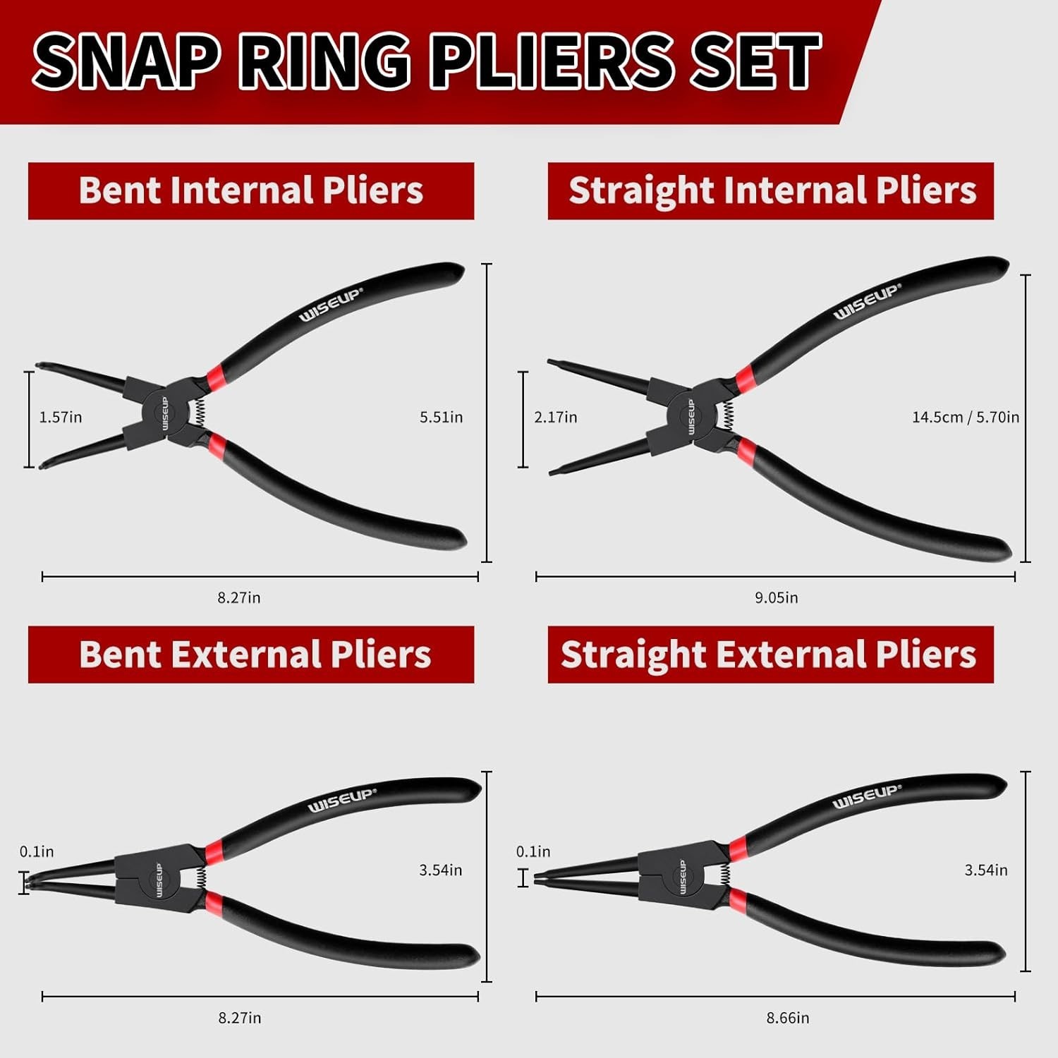 Professional 4PCS Snap Ring Pliers Set – Heavy Duty 9 Inch Carbon Steel Kit