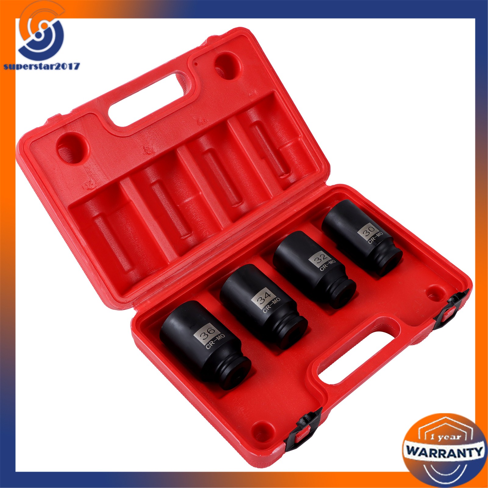 4Pcs 12 Point 30mm 32mm 34mm 36mm 1/2″ Drive Spindle Axle Nut Socket Set
