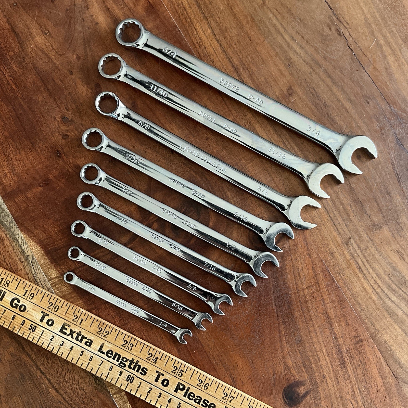 Craftsman 9 pc Combination Wrench Set D-AD 1/4″ to 3/4″ Polished Chrome 12 pt