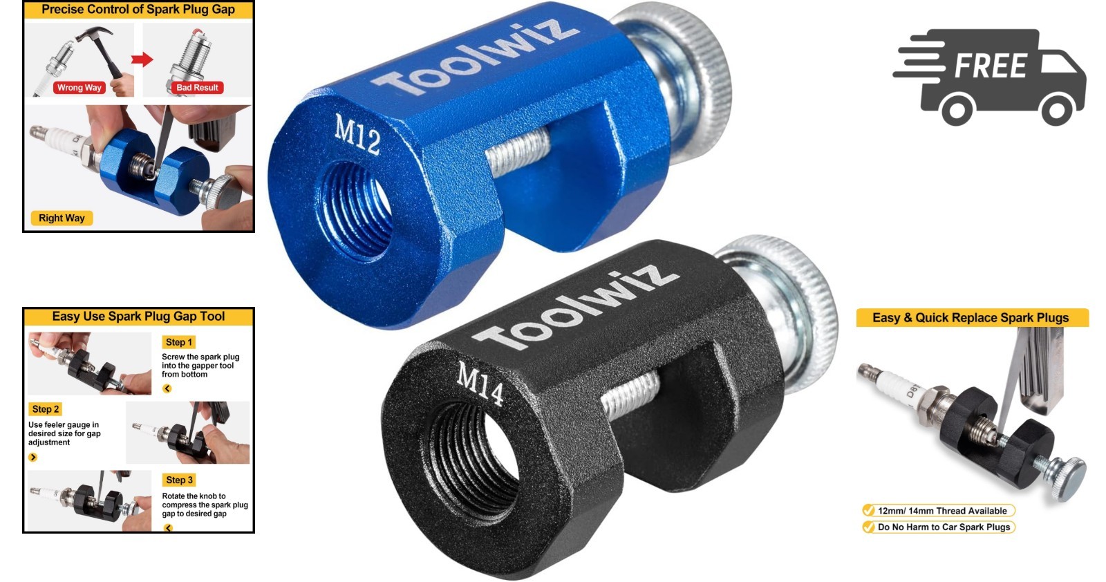 Spark Plug Gap Tool 2pcs Precision Adjustment Kit for 12mm 14mm Spark Plugs