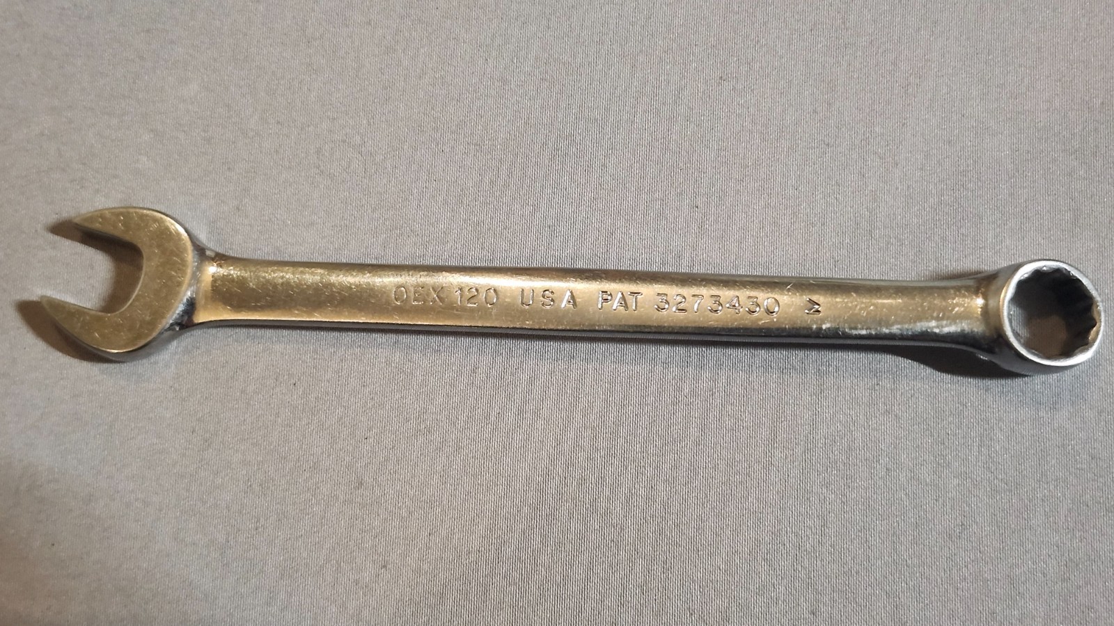 Snap-on OEX120 9/16 x 5/8 Combination Wrench Vintage USA PAT 3273430 Engraved