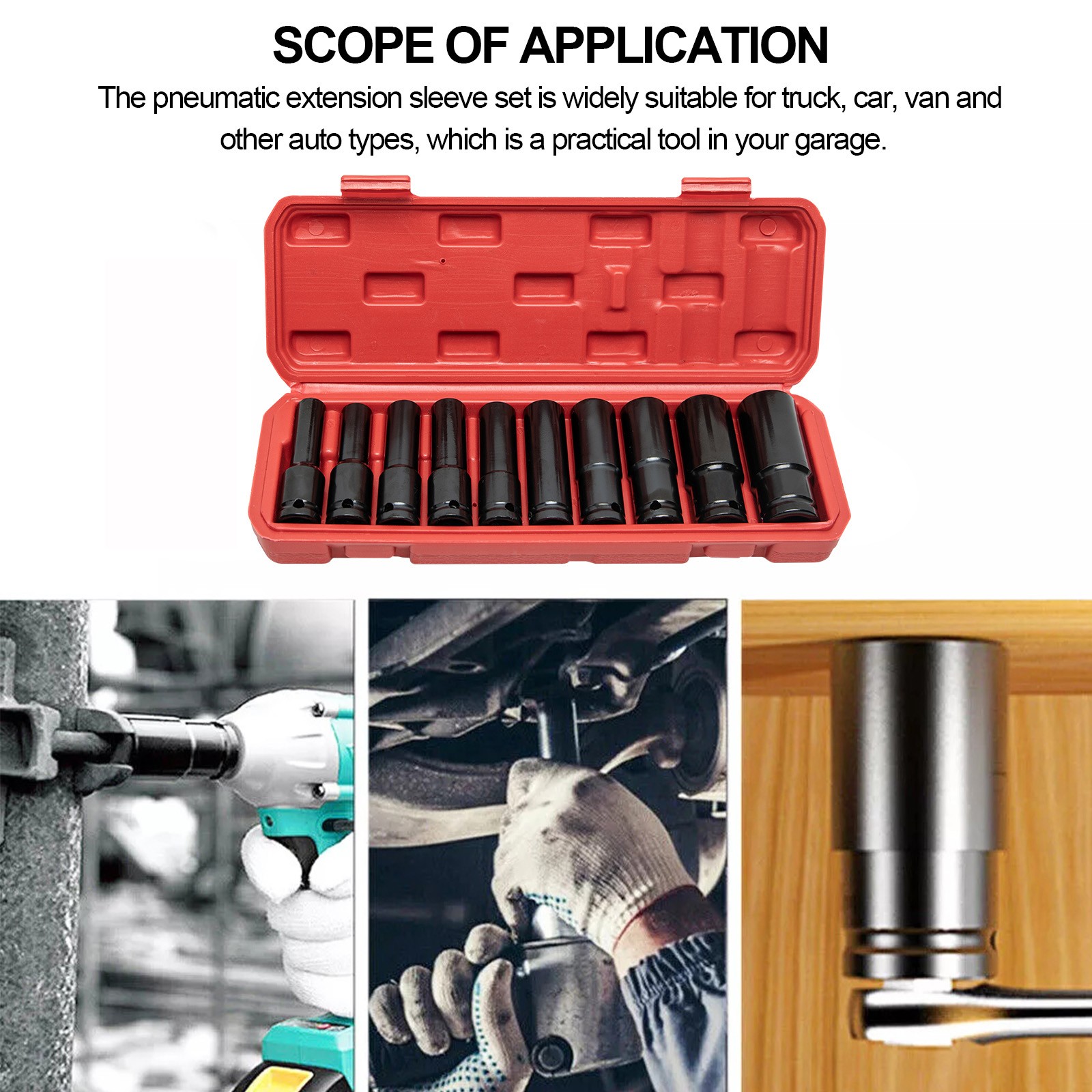 10pcs Metric Deep Impact Socket 1/2″ Drive 10mm-24mm 6 Point Sockets w/ Case-Set