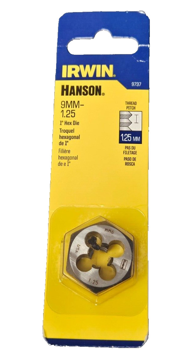 M9 X 1.25 Metric 1″ Hex Die Irwin Hanson 6637 9MM Carbon Steel USA RH Rethread