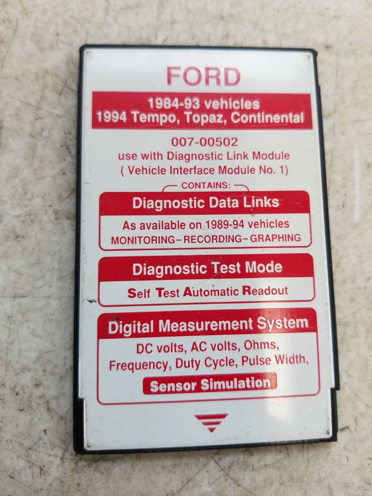 * Ford Rotunda NGS Card 84-93 1994 Tempo Topaz Continental 007-00502 STAR Tester