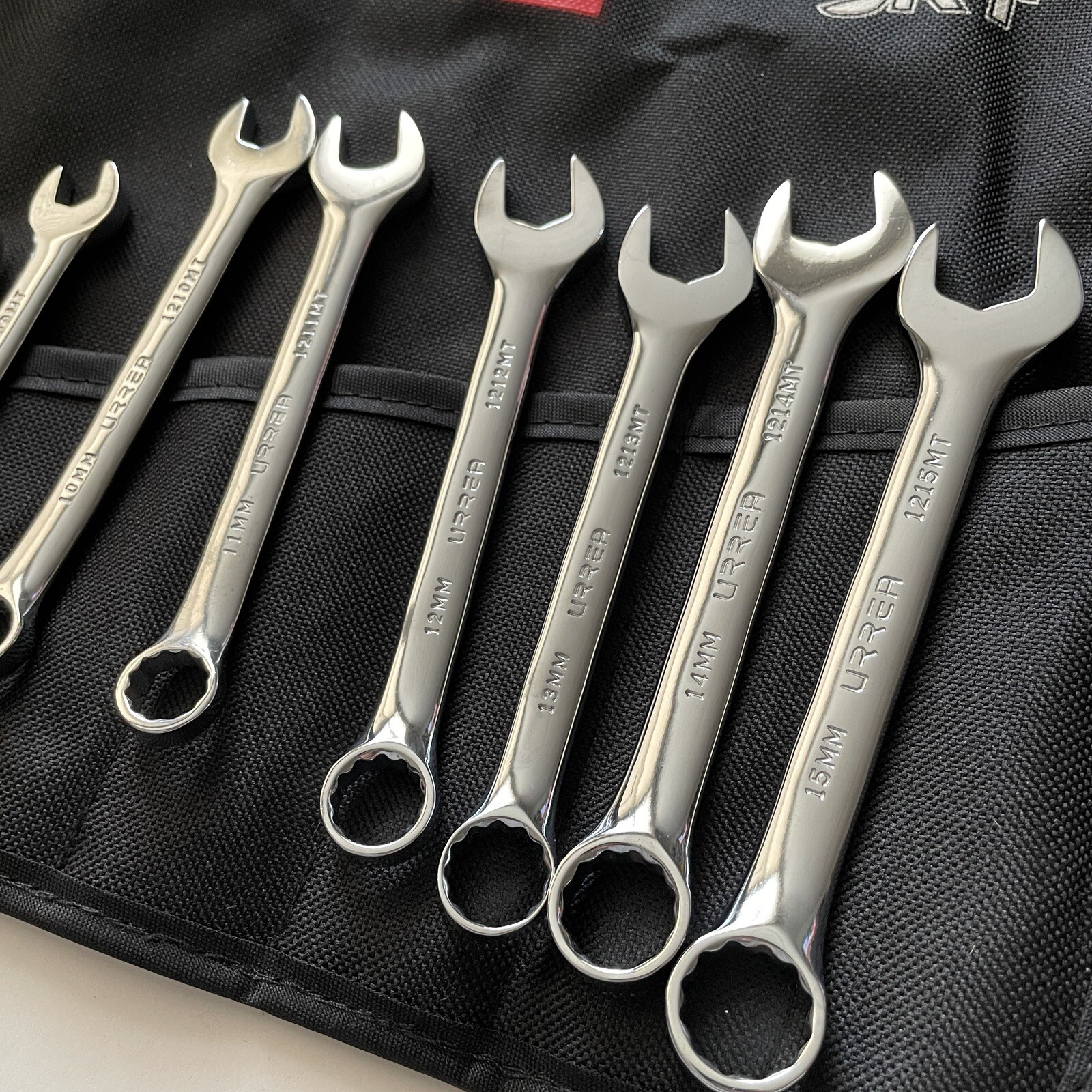 URREA 1200MT9 – 9 Pc. Metric Short Combination 12 Pt. Chrome Wrench Set & Pouch