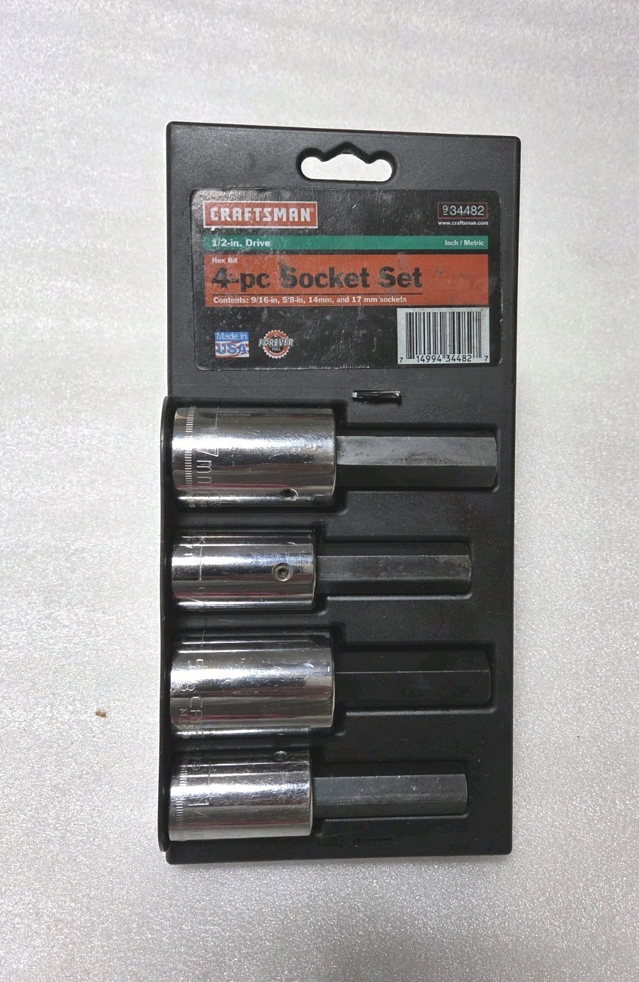 Craftsman 934482 1/2″ Dr. Metric And Sae Hex Bit Sockets 14mm,17mm,9/16, 5/8 USA